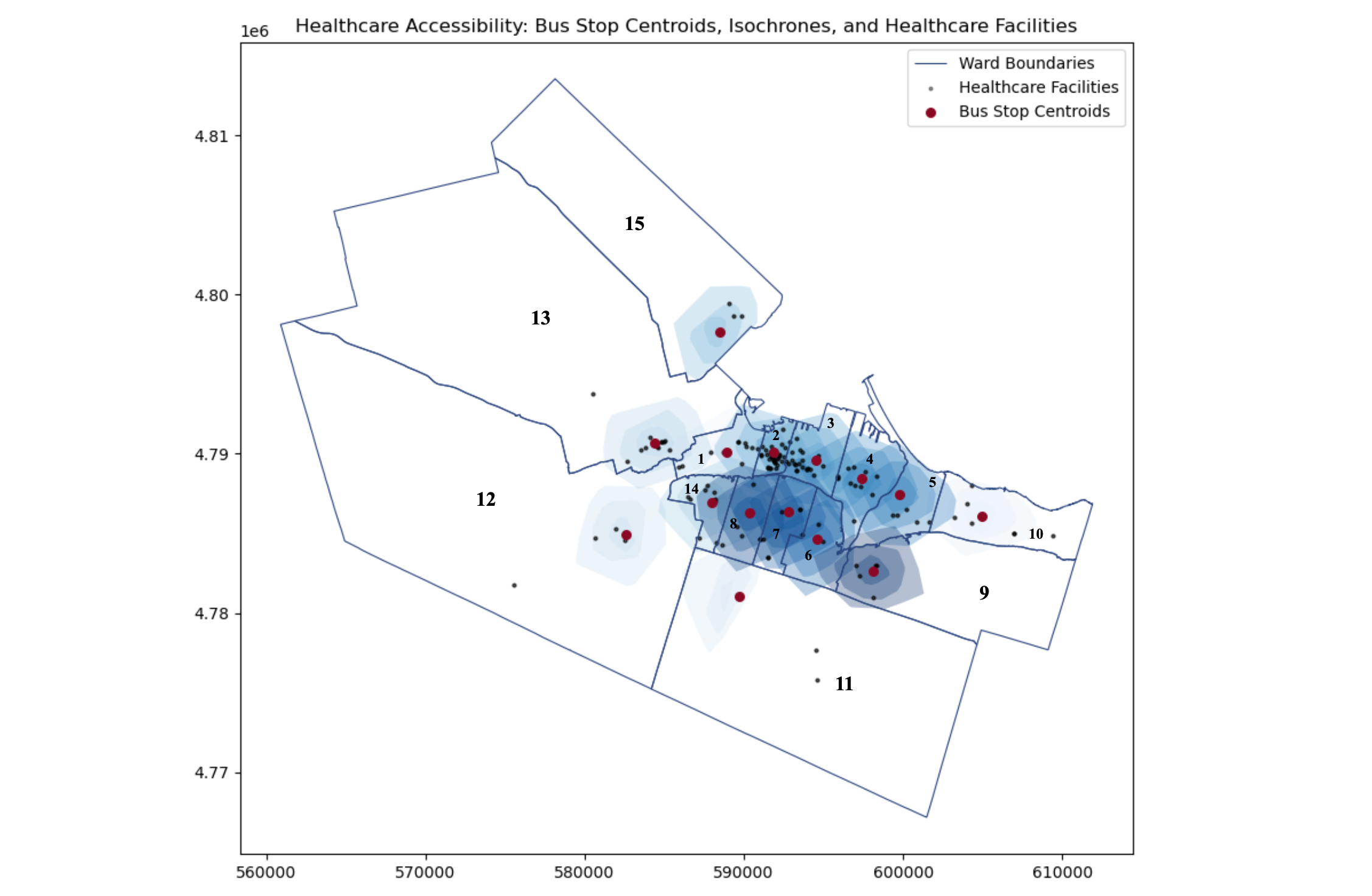 Healthcare Accessibility Isochrone Map